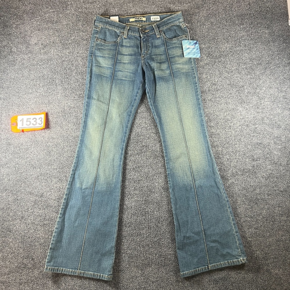 Mavi Alana Pin-Tuck Jeans Womens 28x30 Blue Denim Whiskered Stretch Flare Leg